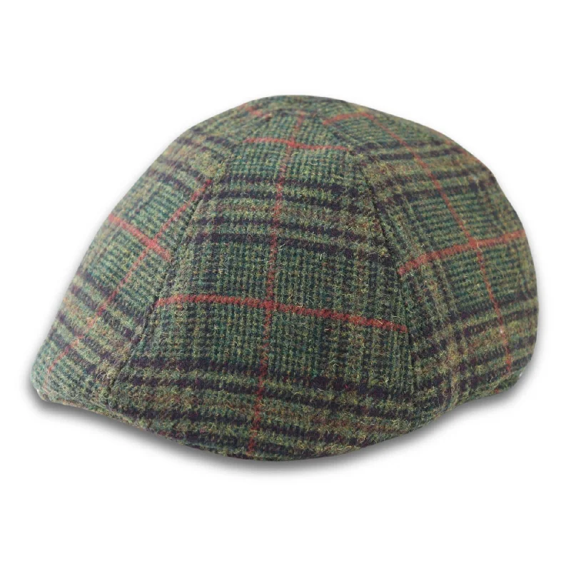 Men's Duckbill Cap Wool Blend Tweed Olive Green Check Gatsby Peaked Ivy 6 Panel Hat