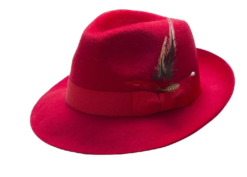 Modique Collection: Red Fur-Felt Pinch Fedora Hat