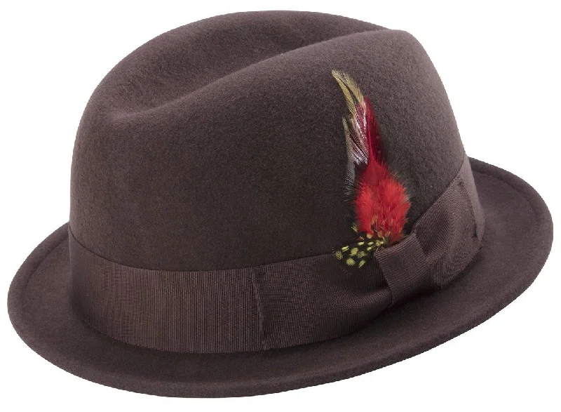 Melodaze Collection: Men's Brown Center Crease Stingy Snap 1 1/2" Brim Hard Felt Fedora Hat