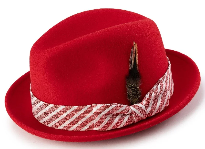 Montique Men's Red Color Short Brim Wool Felt Hat H-1982