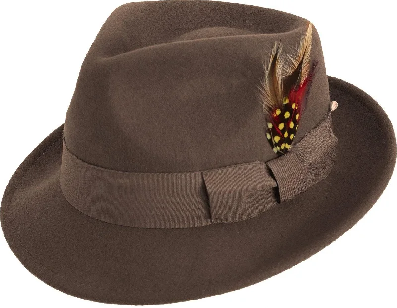 Montique Men's Brown Bogart Fedora 2 1/8 Inch Brim Felt Hat H11