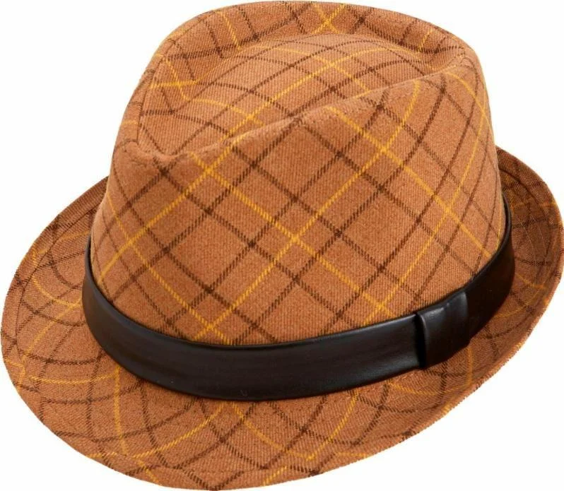 Camel Argyle Snap Stingy Brim Fedora Hat