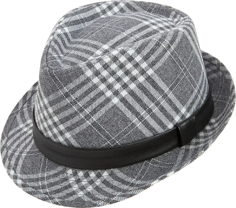 Grey Argyle Snap Stingy Brim Fedora Hat