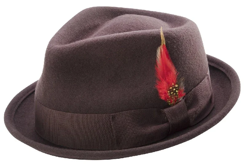 Neatify Collection: Men's Brown Bogart Stingy Brim Fine Wool Felt Teardrop Dent Hat