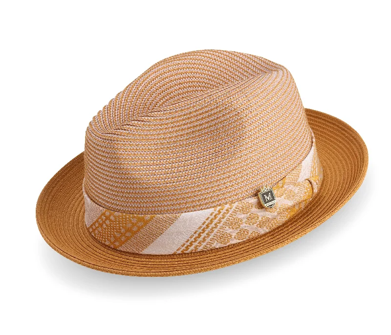 Gold & White Braided Tone On Tone Stingy Brim Pinch Fedora Hat H2209