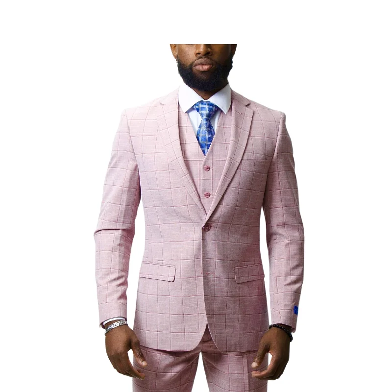 Pino Baldini Vested Wine Plaid Slim Fit Suits