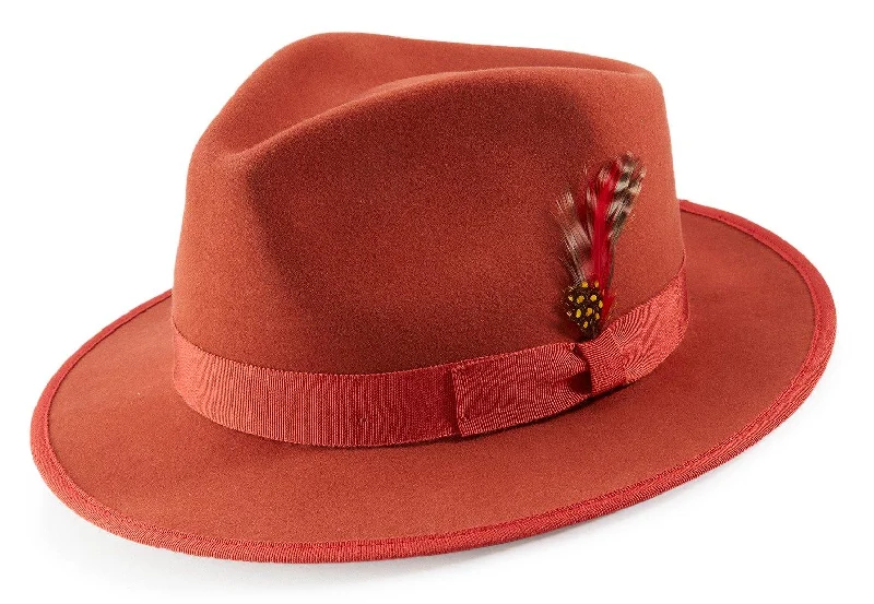 Plushora Collection: Cognac Color Varifelt 2 1/3" Inch Wide Brim Wool Felt Hat