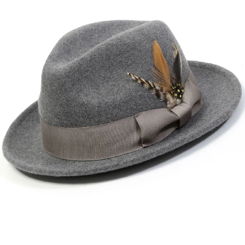 Twilique Collection: Montique Grey Lightfelt 2 ½" Wide Brim Wool Felt Pinch Hat