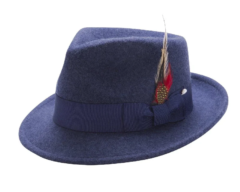 Montique Men's Navy Bogart Fedora 2 1/8 Inch Brim Felt Hat H11