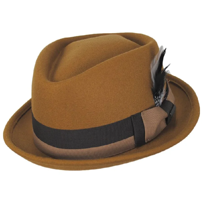 Dorfman ProvatoKnit Diamond Crown Stingy Brim Fedora Hat in Acorn