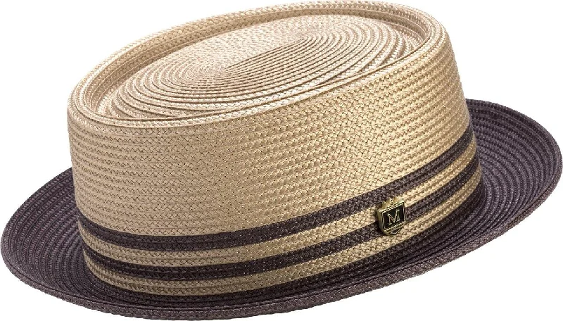 Montique Brown Straw Pork Pie Two Tone Hat H51