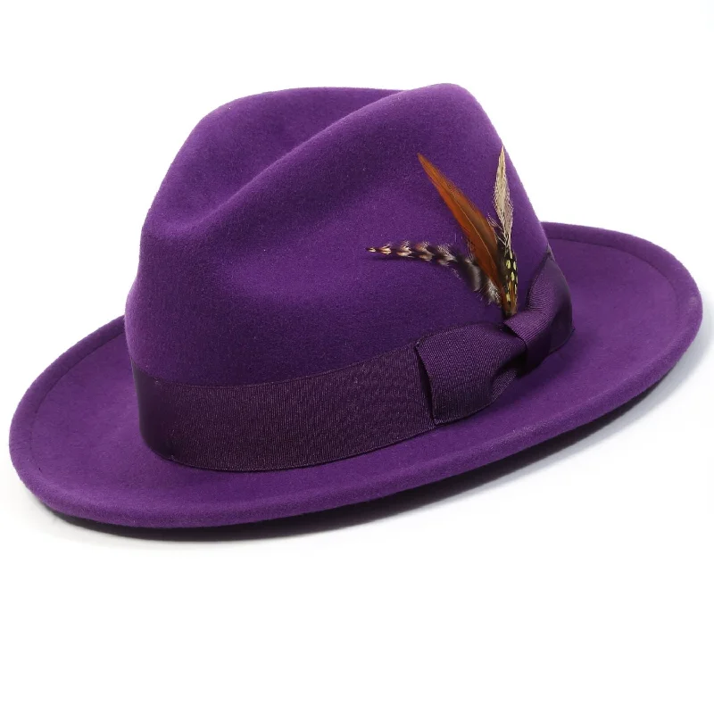 Twilique Collection: Montique Purple Lightfelt 2 ½" Wide Brim Wool Felt Pinch Hat