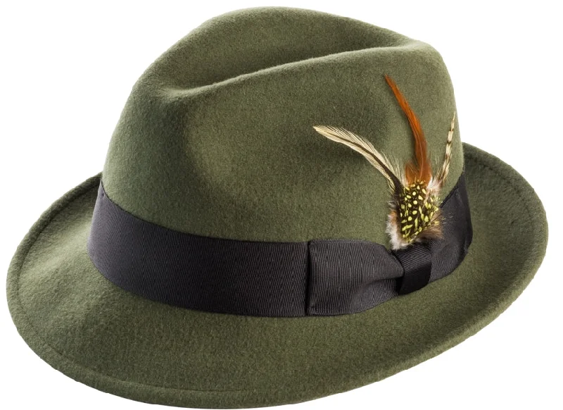 Diamondeo Collection: Montique Men's Olive 2" Snap Brim Crushable Wool Felt Fedora Hat