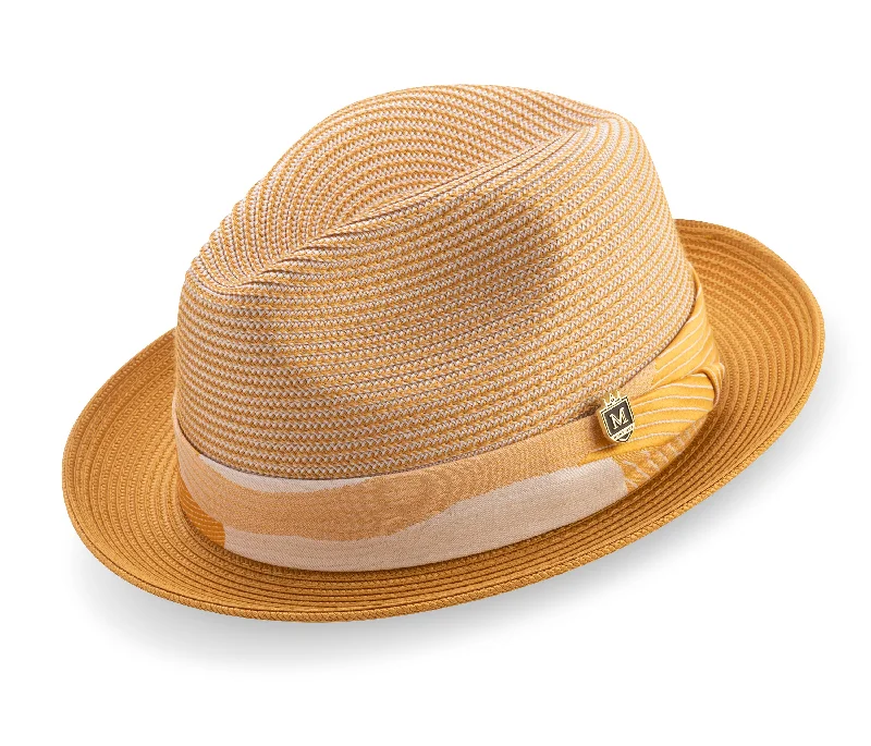 Gold Braided Tone On Tone Stingy Brim Pinch Fedora Hat H2204