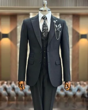 Dark Grey Single Breasted 3 Piece Suit by Italian Vega®