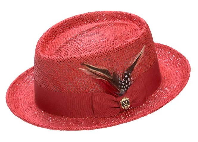 Montique Brick Red Pork Pie Hat with Ribbon Band H-18