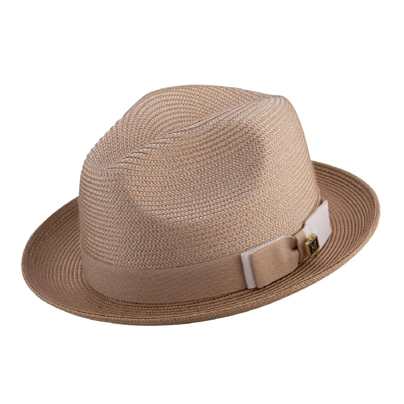 Rubique Collection: Men's Braided Two Tone Stingy Brim Pinch Fedora Hat in Tan