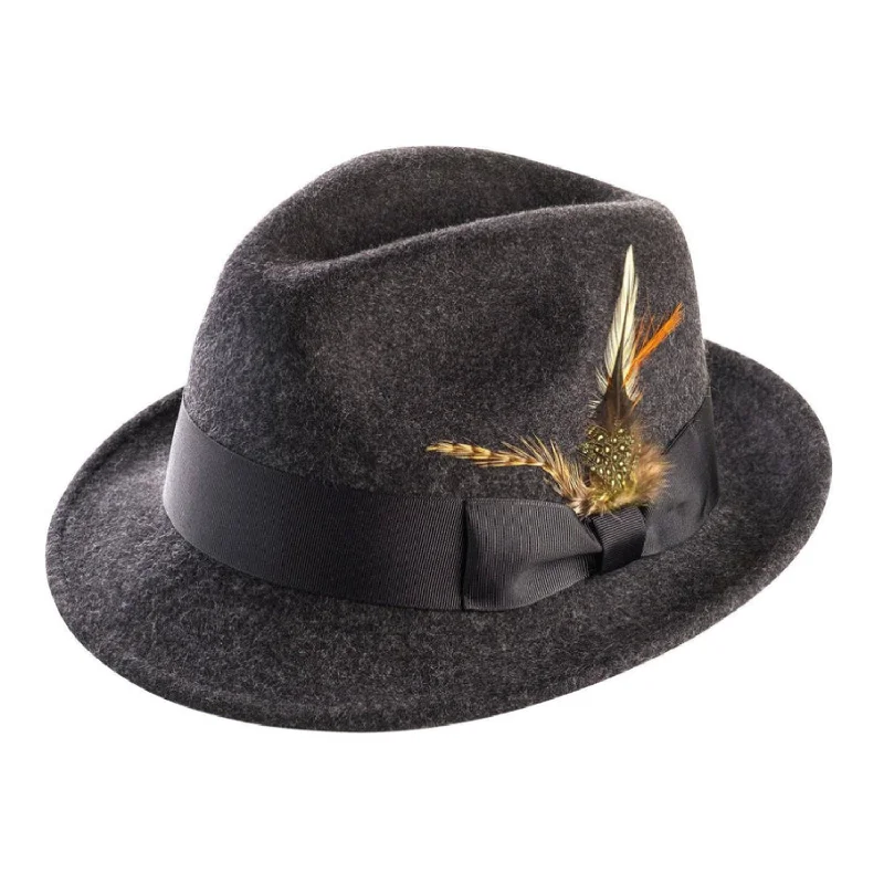 Diamondeo Collection: Montique Men's Charcoal 2" Snap Brim Crushable Felt Wool Fedora Hat