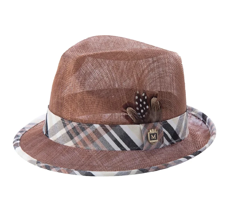 Montique Men's  Sinamay Straw Stingy Brim Fedora Hat H685 - Brandy