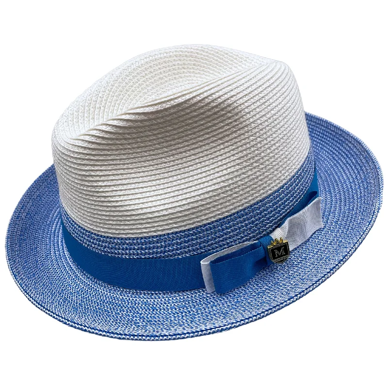 Urbaneer Collection: Two Tone Braided Stingy Brim Pinch Fedora Hat in Carolina Royal