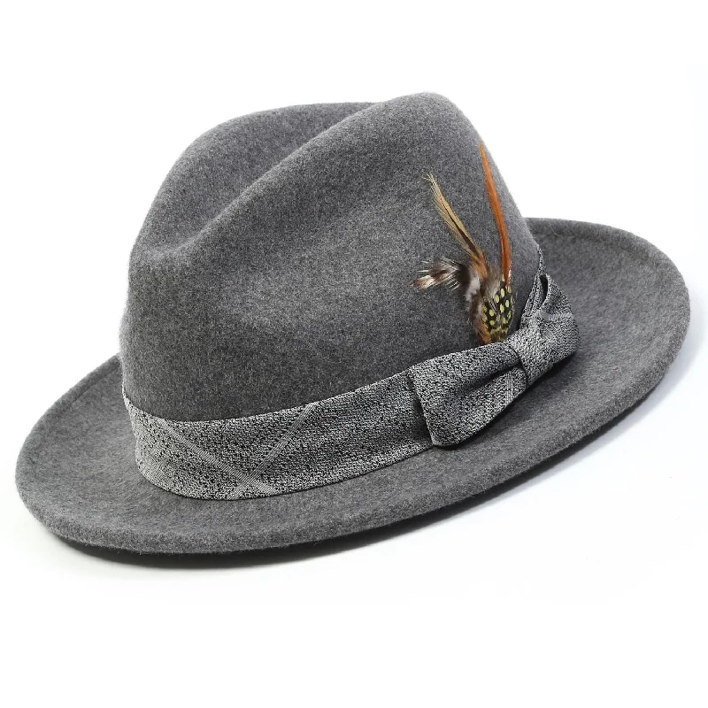 Agilis Collection: Montique Grey Matching Grosgrain Ribbon 2 1/2" Wool Felt Fedora Hat