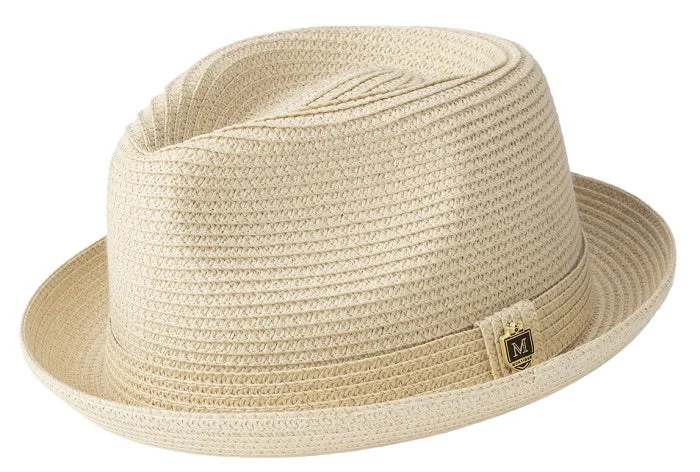 Montique Beige Toyo Braided Snap Short Brim Teardrop Dent Pinch Hat H-56