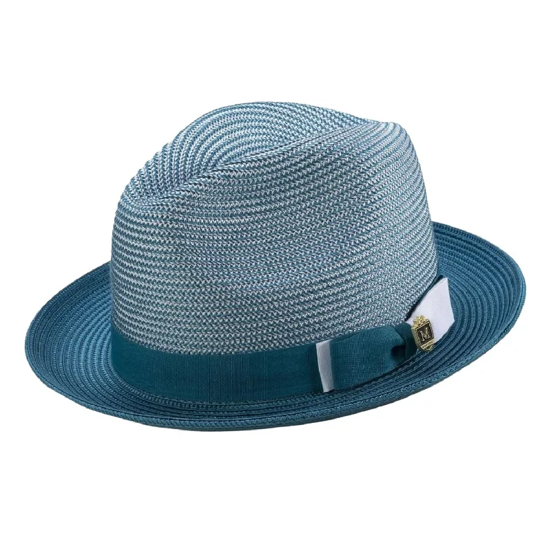 Rubique Collection: Men's Braided Two Tone Stingy Brim Pinch Fedora Hat in Teal