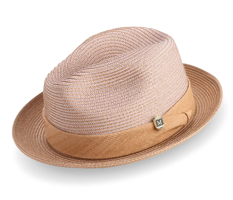 Tan Braided Tone On Tone Stingy Brim Pinch Fedora Hat H2205