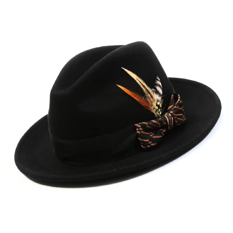 Imperialis Collection: Montique Black/Cognac with Matching Grossgrain Ribbon 2 1/2" Wool Felt Fedora Hat