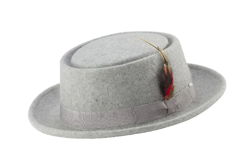 Montique Men's Grey Classic Pork Pie Felt Hat H12