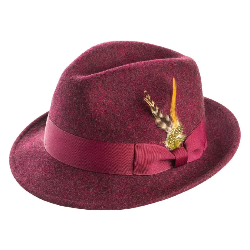 Diamondeo Collection: Montique Men's Wine 2" Snap Brim Crushable Felt Wool Fedora Hat