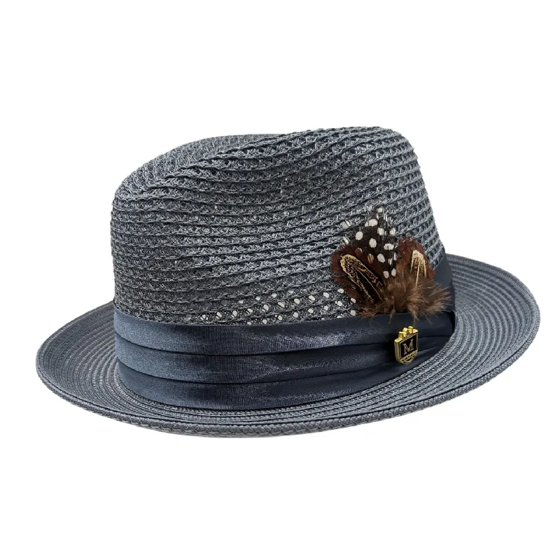 Glossaric Collection: Slate Solid Color Pinch Braided Fedora With Matching Satin Ribbon Hat