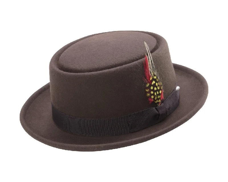 Montique Men's Brown Classic Pork Pie Felt Hat H12