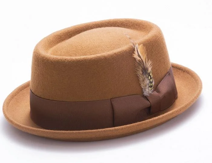 Montique Men's Bronze Lite Felt Stingy Brim Pork Pie Felt Hat H44