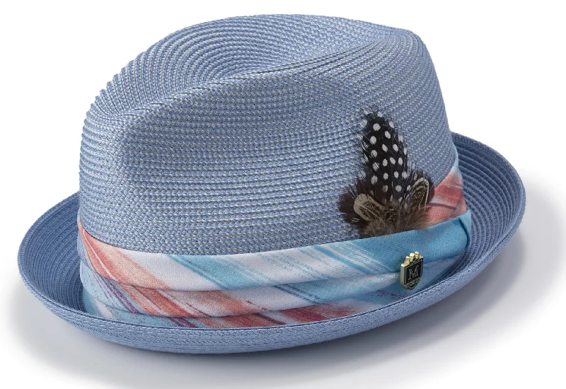 Montique Blue Braided Stingy Brim Pinch Fedora Hat