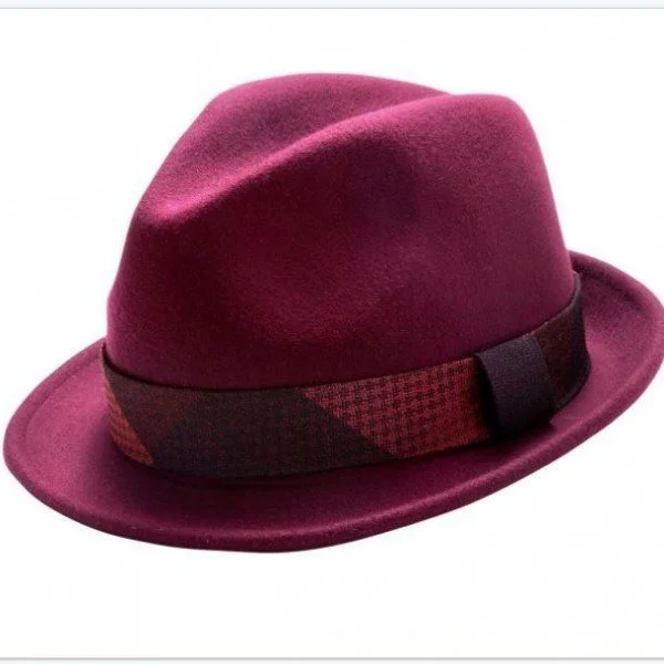 Burgundy Pinch Stingy Brim Fedora Hat Matching Grosgrain Band