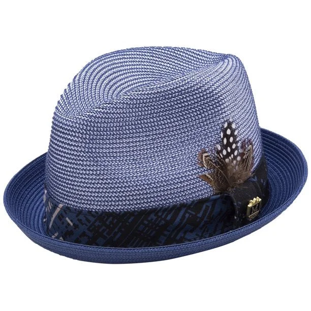 Montique Sapphire Braided Stingy 2" Brim Pinch Fedora Hat H1904