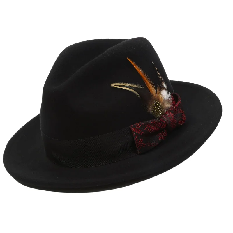 Spectara Collection: Montique Black/Red with Matching Grossgrain Ribbon 2 1/2" Wool Felt Fedora Hat H2477