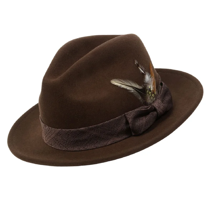 Agilis Collection: Montique Brown Matching Grosgrain Ribbon 2 1/2" Wool Felt Fedora Hat