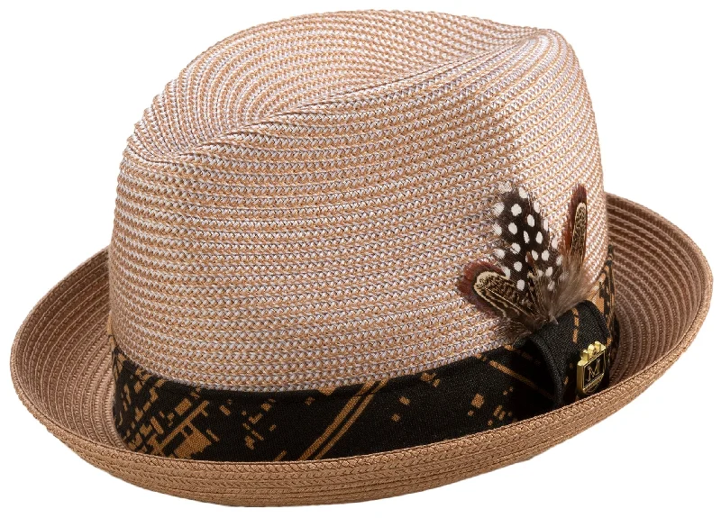 Montique Apricot Braided Stingy 2" Brim Pinch Fedora Hat H1904