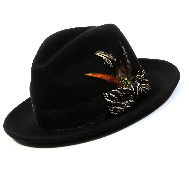 Imperialis Collection: Montique Black/Beige with Matching Grossgrain Ribbon 2 1/2" Wool Felt Fedora Hat