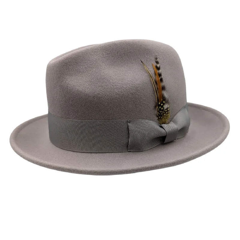 Twilique Collection: Montique Ash Grey Lightfelt 2 ½" Wide Brim Wool Felt Pinch Hat