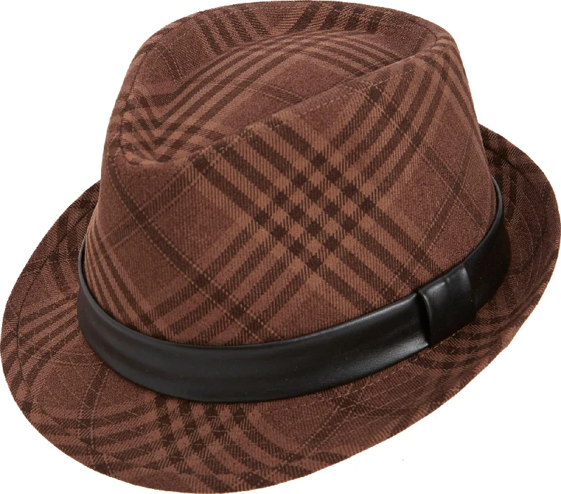 Brown Argyle Snap Stingy Brim Fedora Hat