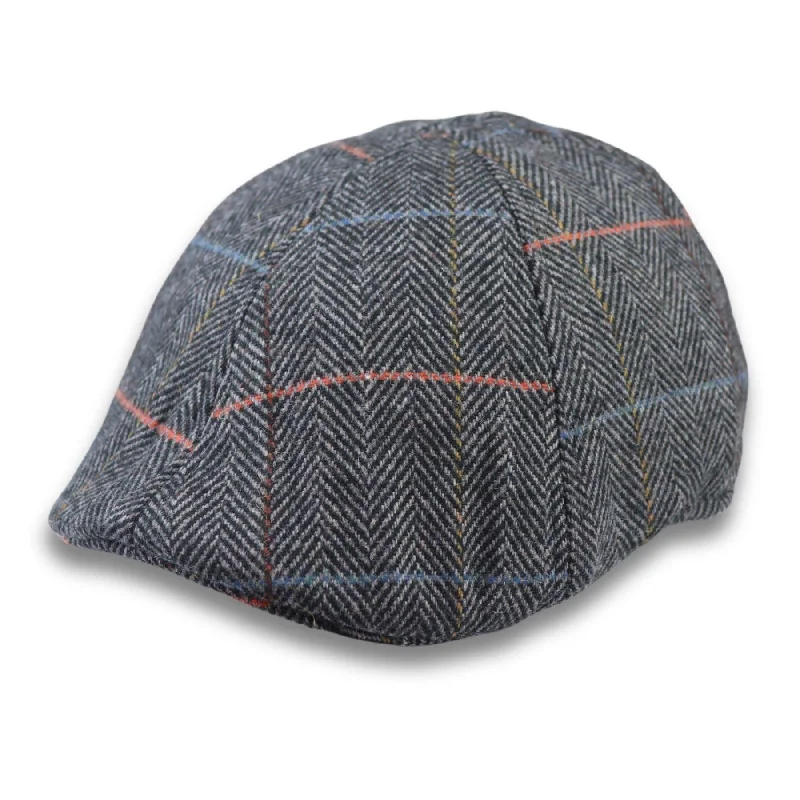 Men's Duckbill Cap Wool Blend Tweed Herringbone Check Gatsby Peaked Ivy 6 Panel Hat