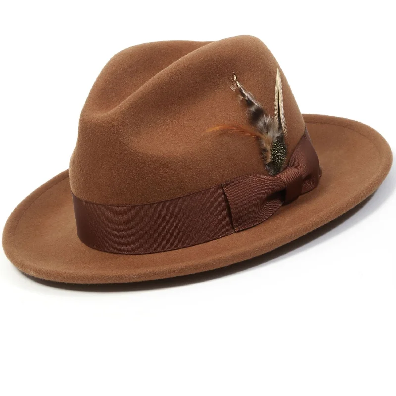 Diamondeo Collection: Montique Men's Saddle 2" Snap Brim Crushable Felt Wool Fedora Hat