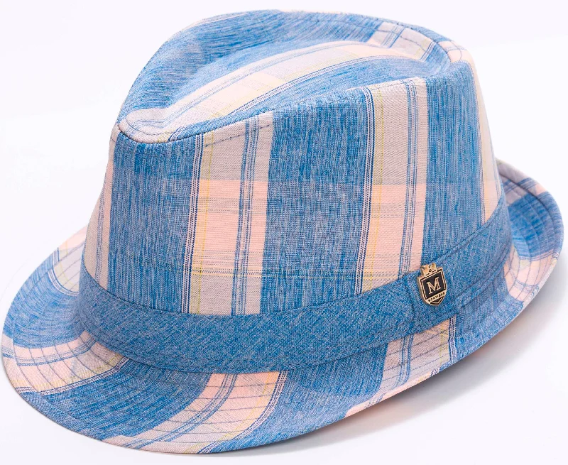 Montique Navy Trilby Hat with Navy Plaid Pattern