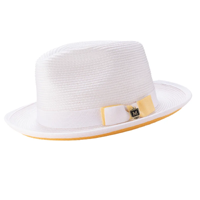 Dazzluxe Collection: White with Canary Bottom Braided Wide Brim Pinch Fedora Hat