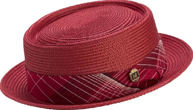 Marino: Montique Red Pork Pie Hat with Plaid Band