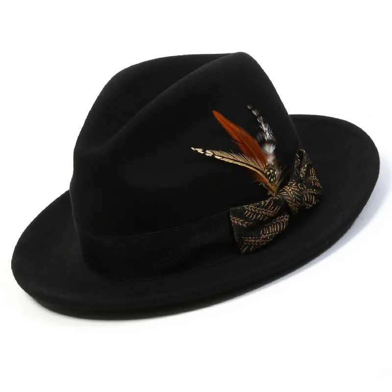 Spectara Collection: Montique Black/Khaki with Matching Grossgrain Ribbon 2 1/2" Wool Felt Fedora Hat H2477