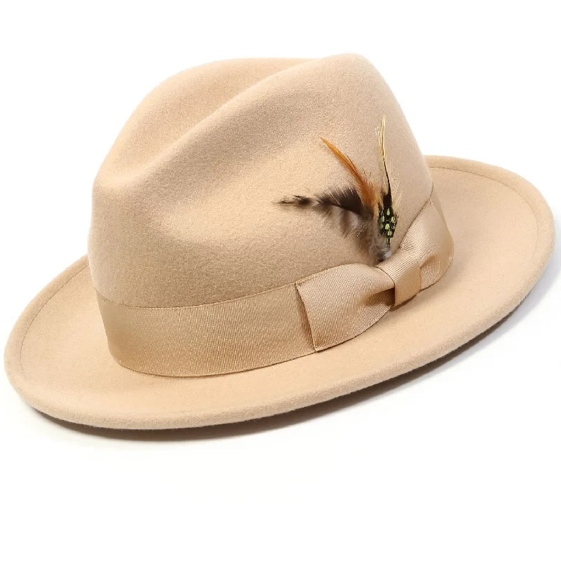 Twilique Collection: Montique Camel Lightfelt 2 ½" Wide Brim Wool Felt Pinch Hat